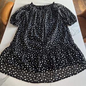 White House Black Market Black & White Polka Dot Dress Ruffles Shift Size Large
